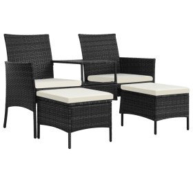 2-seater garden sofa with black poly rattan table and stools by vidaXL, Outdoor sofas - Ref: Foro24-44452, Price: 245,99 €, D...