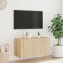 Wall-mounted TV cabinet with LED lights Sonoma oak 80x35x41 cm by , TV Furniture - Ref: Foro24-837318, Price: 54,79 €, Discou...