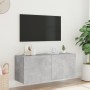 Wall-mounted TV cabinet with LED lights concrete gray 100x35x41 cm by , TV Furniture - Ref: Foro24-837326, Price: 65,10 €, Di...