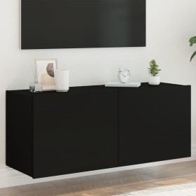 Wall-mounted TV cabinet with LED lights black 100x35x41 cm by , TV Furniture - Ref: Foro24-837324, Price: 77,03 €, Discount: %