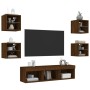 TV wall furniture with LED 7 pieces oak brown engineered wood by , TV Furniture - Ref: Foro24-3216589, Price: 164,14 €, Disco...