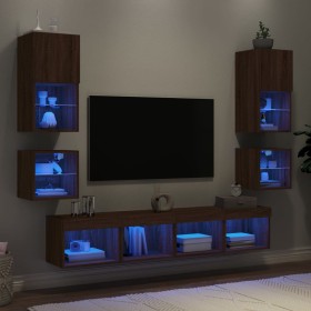 Muebles TV pared con LED 8 pzas madera ingeniería marrón roble de , Muebles TV - Ref: Foro24-3216596, Precio: 219,99 €, Descu...