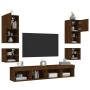 TV wall furniture with LED 8 pieces oak brown engineered wood by , TV Furniture - Ref: Foro24-3216596, Price: 210,77 €, Disco...