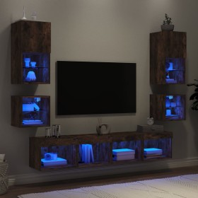 TV wall furniture with LED 8 pieces engineered wood smoked oak by , TV Furniture - Ref: Foro24-3216594, Price: 204,34 €, Disc...