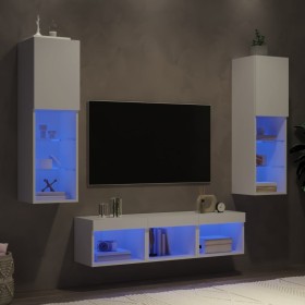 Wall-mounted TV furniture with LED, 5 pieces, engineered wood, white. by , TV Furniture - Ref: Foro24-3216604, Price: 190,60 ...