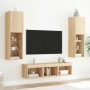 TV wall furniture with LED 5 pieces engineered wood Sonoma oak by , TV Furniture - Ref: Foro24-3216606, Price: 169,99 €, Disc...