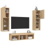 TV wall furniture with LED 5 pieces engineered wood Sonoma oak by , TV Furniture - Ref: Foro24-3216606, Price: 169,99 €, Disc...