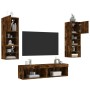 TV wall furniture with LED 6 pieces engineered wood smoked oak by , TV Furniture - Ref: Foro24-3216619, Price: 166,08 €, Disc...