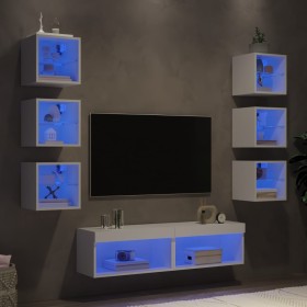 Wall TV cabinets with LED 8 pieces white engineered wood by , TV Furniture - Ref: Foro24-3216633, Price: 187,21 €, Discount: %