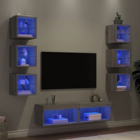 Muebles TV pared con LED 8 pzas madera ingeniería gris Sonoma de , Muebles TV - Ref: Foro24-3216638, Precio: 199,99 €, Descue...