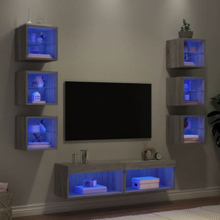 TV wall furniture with LED 8 pieces Sonoma gray engineered wood by , TV Furniture - Ref: Foro24-3216638, Price: 199,99 €, Dis...