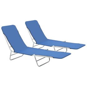 Folding sun loungers, 2 units, steel and blue fabric by vidaXL, Loungers - Ref: Foro24-44299, Price: 90,22 €, Discount: %