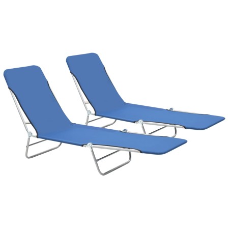 Folding sun loungers, 2 units, steel and blue fabric by vidaXL, Loungers - Ref: Foro24-44299, Price: 90,06 €, Discount: %