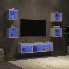 Wall TV cabinets with LED 7 pieces white engineered wood by , TV Furniture - Ref: Foro24-3216583, Price: 152,94 €, Discount: %