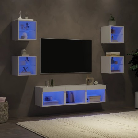 Wall TV cabinets with LED 7 pieces white engineered wood by , TV Furniture - Ref: Foro24-3216583, Price: 154,92 €, Discount: %