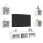 Wall TV cabinets with LED 7 pieces white engineered wood by , TV Furniture - Ref: Foro24-3216583, Price: 154,92 €, Discount: %