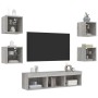 TV wall furniture with LED 7 pieces engineered wood gray Sonoma by , TV Furniture - Ref: Foro24-3216588, Price: 165,14 €, Dis...