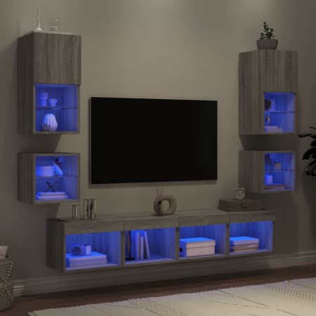 TV wall furniture with LED 8 pieces Sonoma gray engineered wood by , TV Furniture - Ref: Foro24-3216595, Price: 212,99 €, Dis...