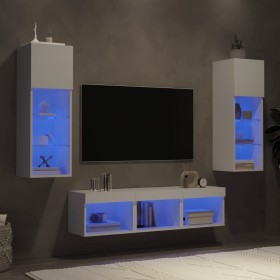 Wall TV cabinets with LED 5 pieces white engineered wood by , TV Furniture - Ref: Foro24-3216597, Price: 172,40 €, Discount: %