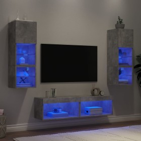 TV wall furniture with LED 6 pieces concrete gray engineered wood by , TV Furniture - Ref: Foro24-3216618, Price: 172,99 €, D...