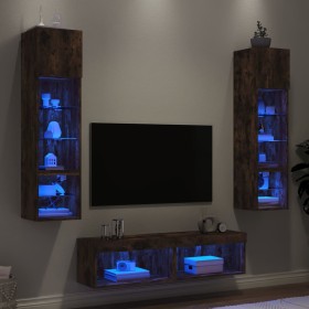 TV-Wandmöbel mit LED, 6-teilig, Holzwerkstoff, geräucherte Eiche von , TV-Möbel - Ref: Foro24-3216626, Preis: 187,72 €, Rabat...