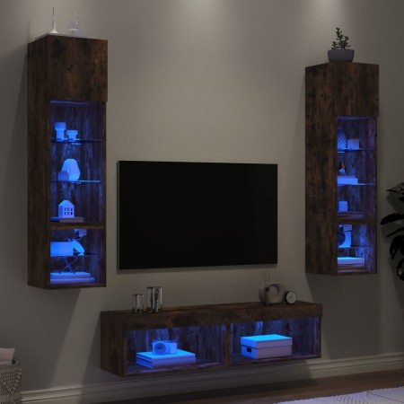 Muebles TV pared con LED 6 pzas madera ingeniería roble ahumado de , Muebles TV - Ref: Foro24-3216626, Precio: 184,99 €, Desc...