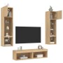 TV wall furniture with LED 6 pieces engineered wood Sonoma oak by , TV Furniture - Ref: Foro24-3216624, Price: 201,95 €, Disc...