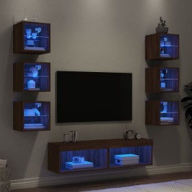 TV wall furniture with LED 8 pieces oak brown engineered wood by , TV Furniture - Ref: Foro24-3216639, Price: 196,99 €, Disco...