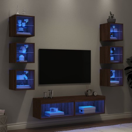 Muebles TV pared con LED 8 pzas madera ingeniería marrón roble de , Muebles TV - Ref: Foro24-3216639, Precio: 191,88 €, Descu...