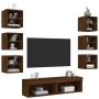 TV wall furniture with LED 8 pieces oak brown engineered wood by , TV Furniture - Ref: Foro24-3216639, Price: 191,88 €, Disco...