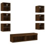 TV wall furniture with LED 8 pieces oak brown engineered wood by , TV Furniture - Ref: Foro24-3216639, Price: 191,88 €, Disco...