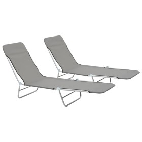 Folding sun loungers 2 units steel and gray fabric by vidaXL, Loungers - Ref: Foro24-44302, Price: 84,20 €, Discount: %