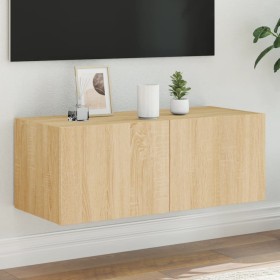 Wall-mounted TV cabinet with LED lights Sonoma oak 80x35x31 cm by , TV Furniture - Ref: Foro24-837285, Price: 61,99 €, Discou...