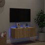 Wall-mounted TV cabinet with LED lights Sonoma oak 80x35x31 cm by , TV Furniture - Ref: Foro24-837285, Price: 59,24 €, Discou...