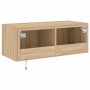 Wall-mounted TV cabinet with LED lights Sonoma oak 80x35x31 cm by , TV Furniture - Ref: Foro24-837285, Price: 59,24 €, Discou...