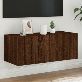 Wall-mounted TV cabinet with LED lights oak brown 80x35x31 cm by , TV Furniture - Ref: Foro24-837293, Price: 60,75 €, Discoun...