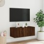 Wall-mounted TV cabinet with LED lights oak brown 80x35x31 cm by , TV Furniture - Ref: Foro24-837293, Price: 60,75 €, Discoun...