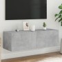 Wall-mounted TV cabinet with LED lights concrete gray 100x35x31 cm by , TV Furniture - Ref: Foro24-837298, Price: 56,97 €, Di...