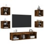 TV wall furniture with LED 7 pieces engineered wood smoked oak by , TV Furniture - Ref: Foro24-3216587, Price: 156,10 €, Disc...