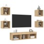 Muebles TV pared con LED 7 pzas madera ingeniería roble Sonoma de , Muebles TV - Ref: Foro24-3216585, Precio: 160,54 €, Descu...