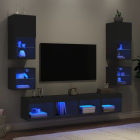 Muebles de TV de pared con LED 8 pzas madera ingeniería negro de , Muebles TV - Ref: Foro24-3216591, Precio: 213,99 €, Descue...