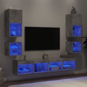 TV wall furniture with LED 8 pieces concrete gray engineered wood by , TV Furniture - Ref: Foro24-3216593, Price: 214,10 €, D...