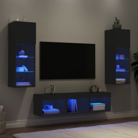 Wall TV cabinets with LED 5 pieces black engineered wood by , TV Furniture - Ref: Foro24-3216598, Price: 178,80 €, Discount: %