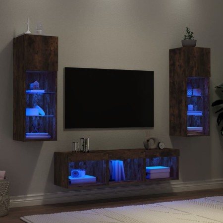 TV wall furniture with LED 5 pieces engineered wood smoked oak by , TV Furniture - Ref: Foro24-3216601, Price: 164,51 €, Disc...