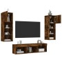 TV wall furniture with LED 5 pieces engineered wood smoked oak by , TV Furniture - Ref: Foro24-3216601, Price: 164,51 €, Disc...