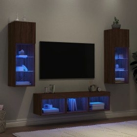 TV wall furniture with LED 5 pieces oak brown engineered wood by , TV Furniture - Ref: Foro24-3216603, Price: 166,91 €, Disco...