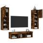 TV wall furniture with LED 5 pieces engineered wood smoked oak by , TV Furniture - Ref: Foro24-3216608, Price: 174,58 €, Disc...