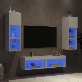 Wall TV cabinets with LED 6 pieces white engineered wood by , TV Furniture - Ref: Foro24-3216615, Price: 179,99 €, Discount: %