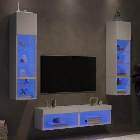 Wall TV cabinets with LED 6 pieces white engineered wood by , TV Furniture - Ref: Foro24-3216622, Price: 191,99 €, Discount: %