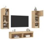 TV wall furniture with LED 6 pieces engineered wood Sonoma oak by , TV Furniture - Ref: Foro24-3216617, Price: 165,73 €, Disc...